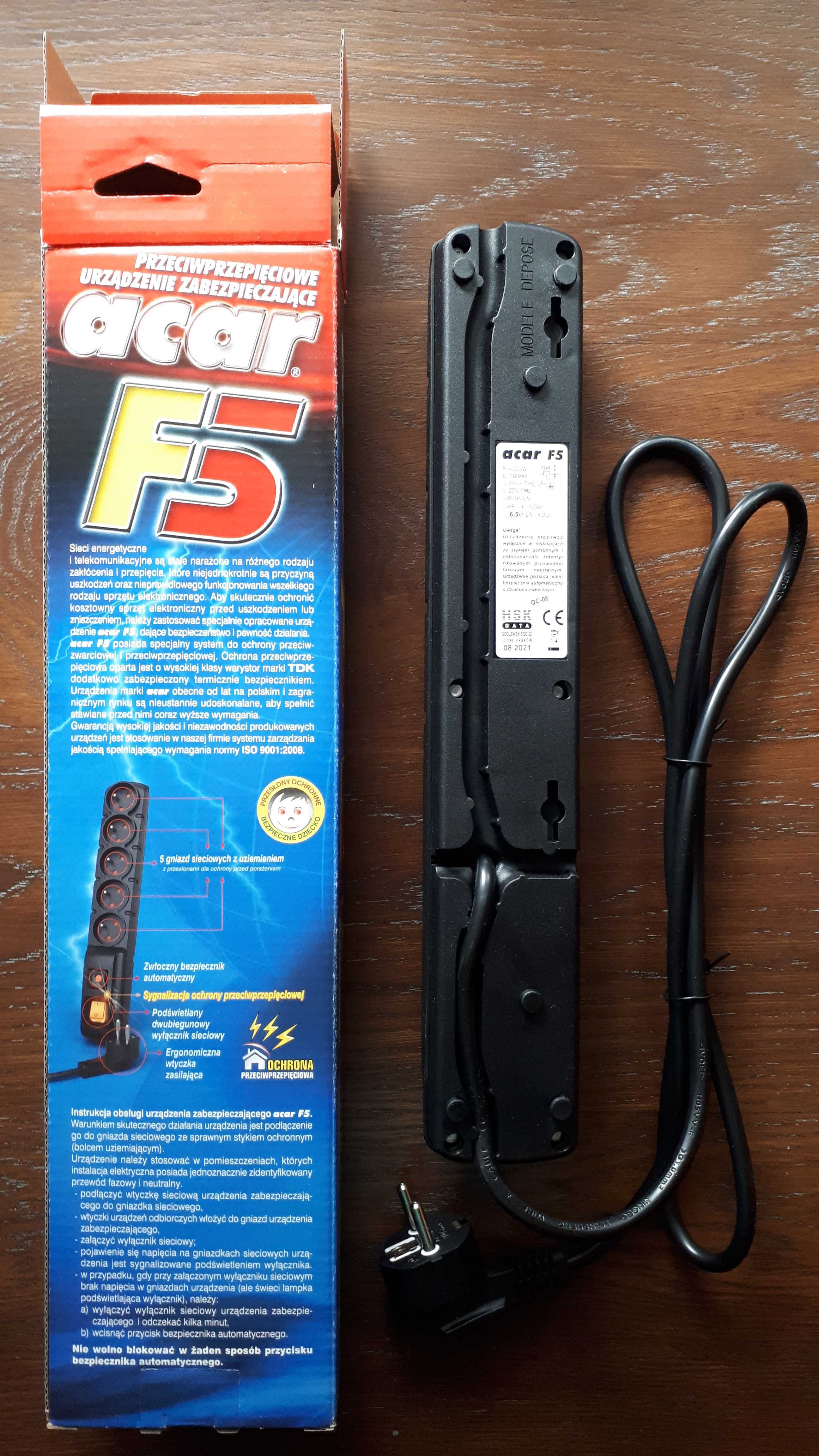 Listwa zasilająca acar F5, 1,5m kabla, czarny