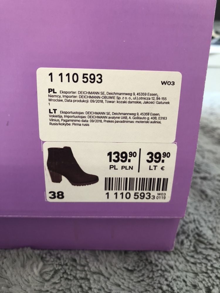 Buty botki deichmann r. 38 czarne zamszowe