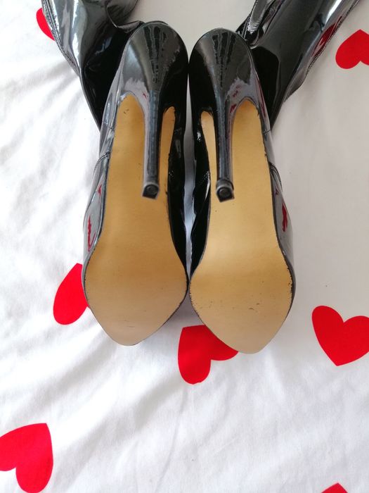 STROSZEK Kozaki latex piękne high heels pole dance wysokie pleaser