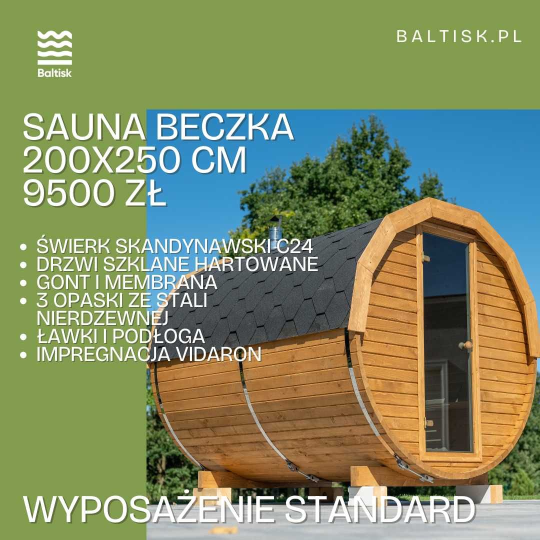 Sauna ogrodowa Beczka Ruska Bania 200x250cm - dobierz piec i dodatki