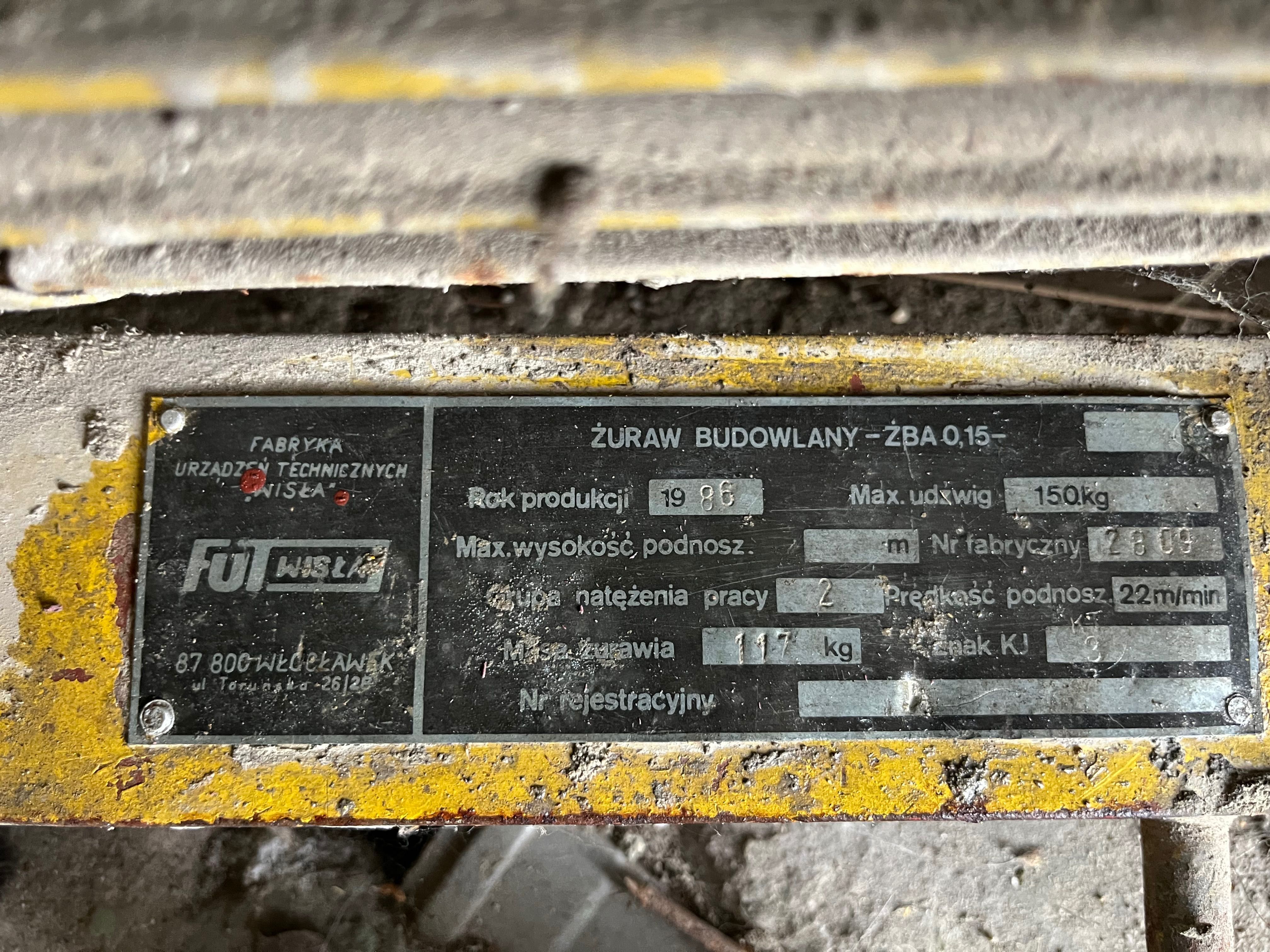 Wciągarka, żuraw budowlany ZBA 380 V, silnik 1,5 kw