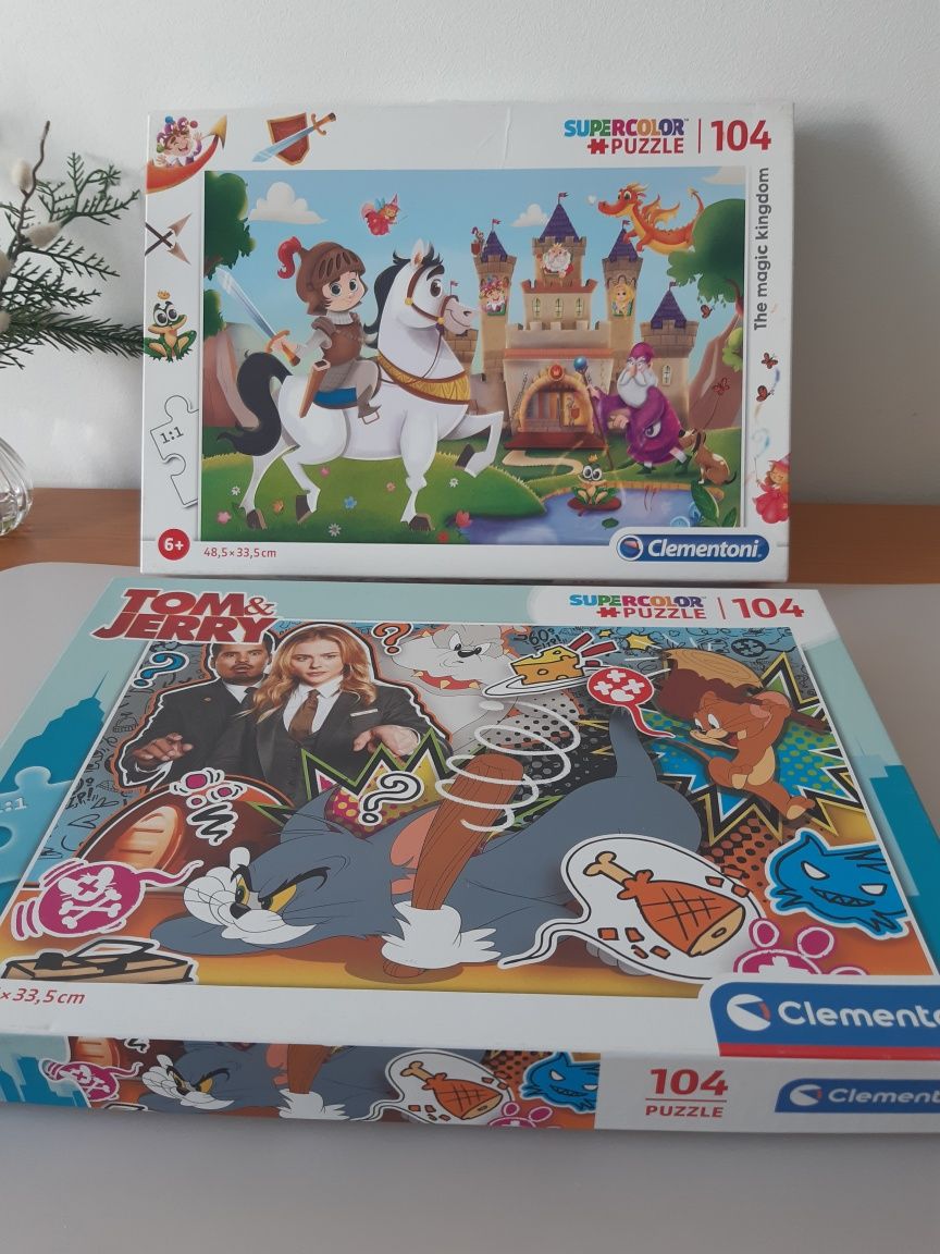 Clementoni - dwa zestawy puzzli 104 elementy.  Dla dzieci 6+. Jak nowe