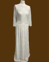 Suknia ślubna biała koronka gołe plecy XL 42