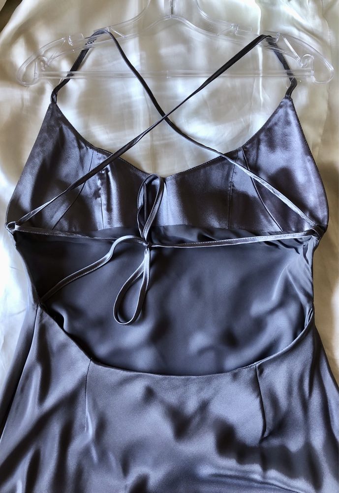 Vestido comprido seda prateado