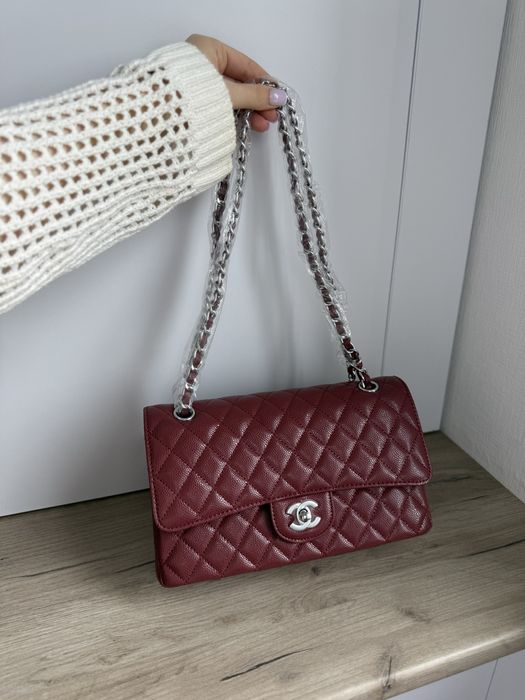 Сумка Chanel Burgundy Silver Texture шкіра | бургунді