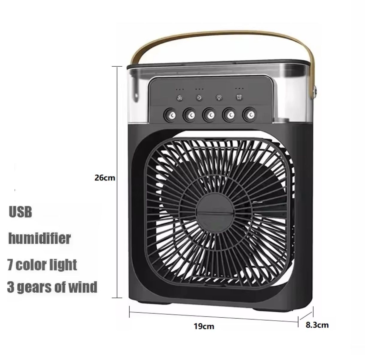 Ventoinha 3 em 1: Arrefecedor, Humidificador e Luz LED