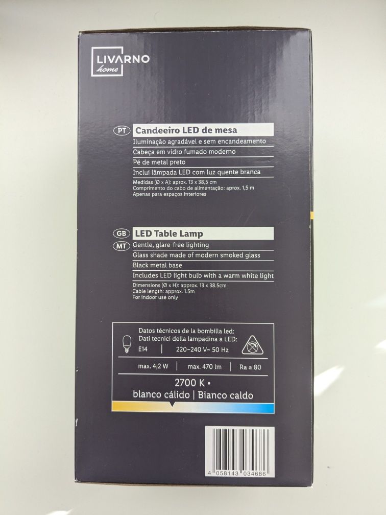 SELADO Candeeiro Mesa LED com Vidro Fumado Livarno Home do lidl