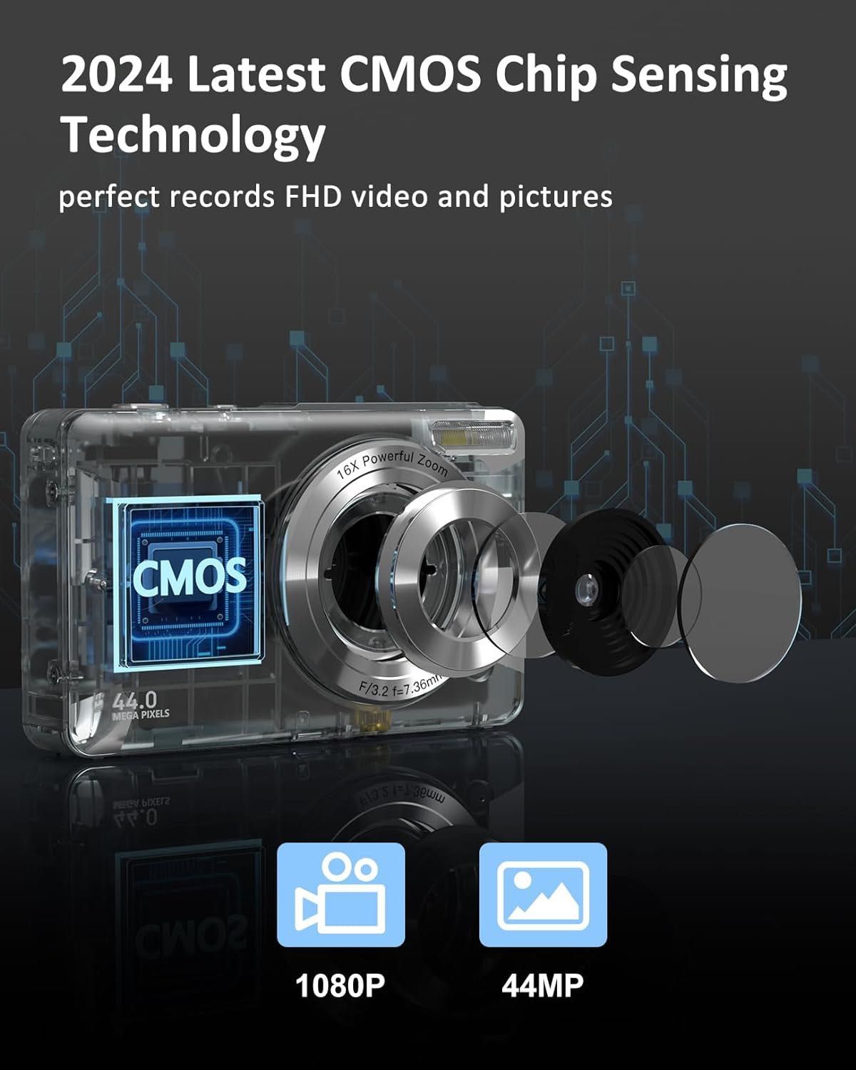 Aparat cyfrowy 1080p FHD aparat fotograficzny 44 MP czarny