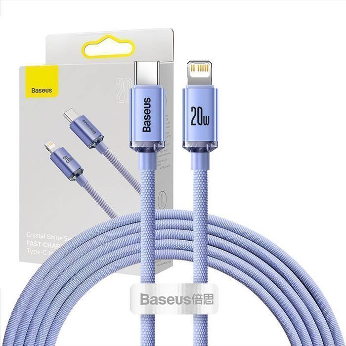 Kabel Usb-C Do Lightning Baseus Crystal, 20W, Pd, 2M (Fioletowy)