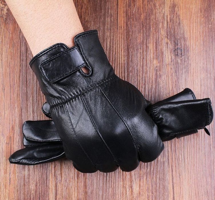 Шкіряні чоловічі перчатки на флісі