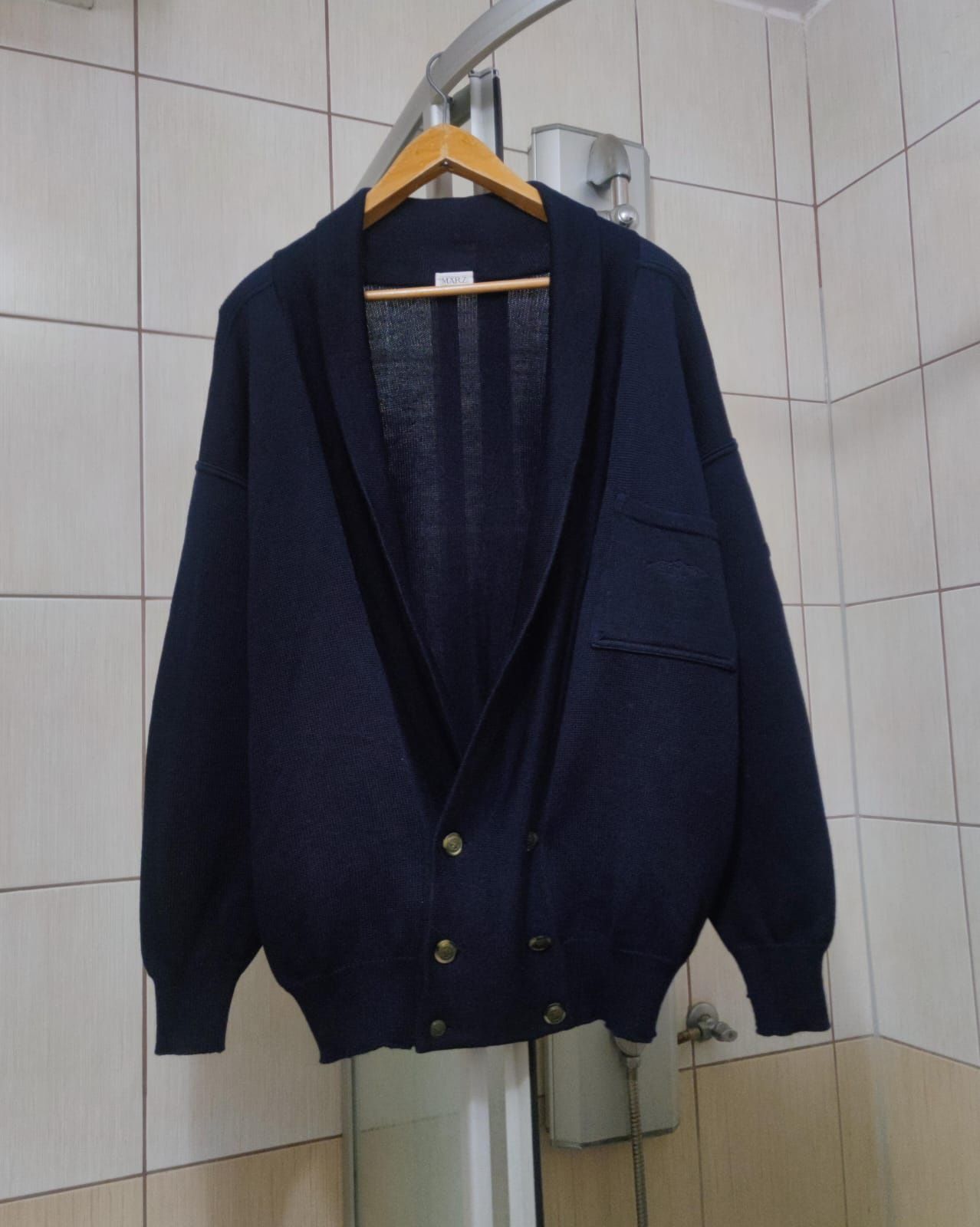 Sweter klasyczny Maerz XL kardigan ozdobny męski niebieski granatowy c
