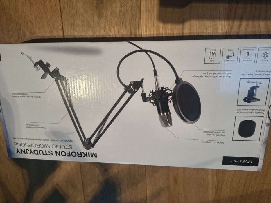 Mikrofon studyjny pojemnościowy hykker statyw oslony