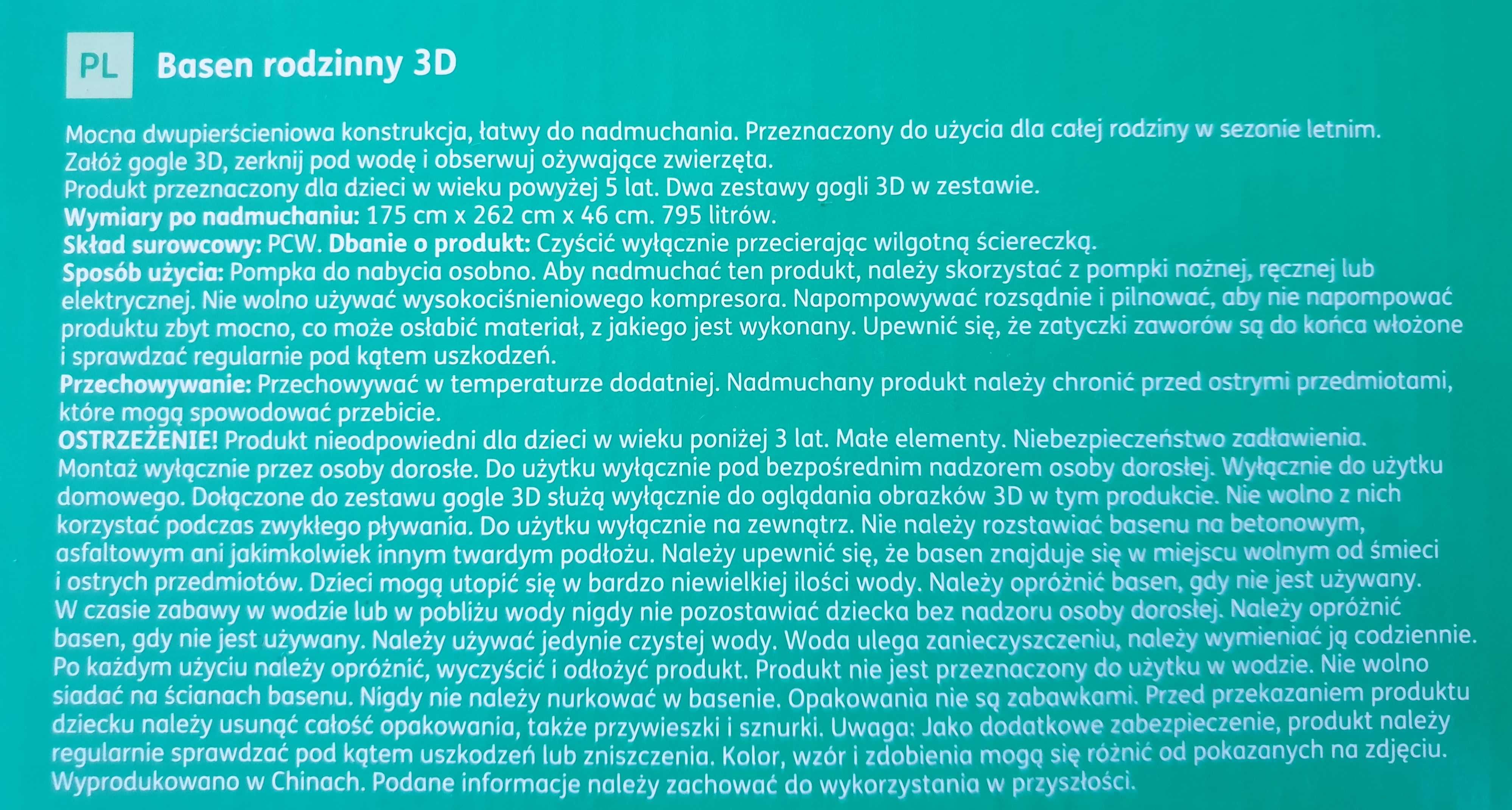 SUPER basen 3D. Gogle 3D w zestawie (2pary) POLECAM