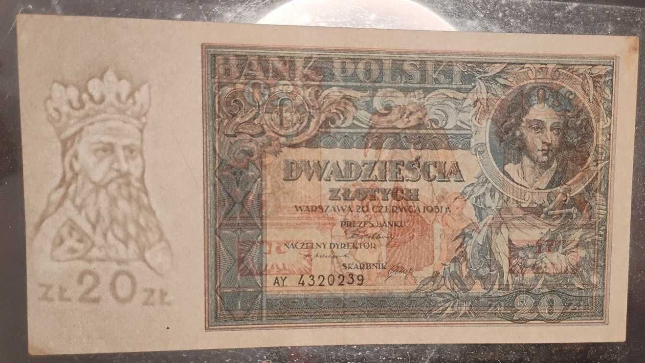 20 złotych 1931 r. AY. Pani Emilka czcionka 2,26 mm