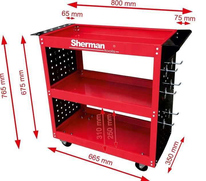 Візок для інструментів 3PA на три полиці червоний зі стінками