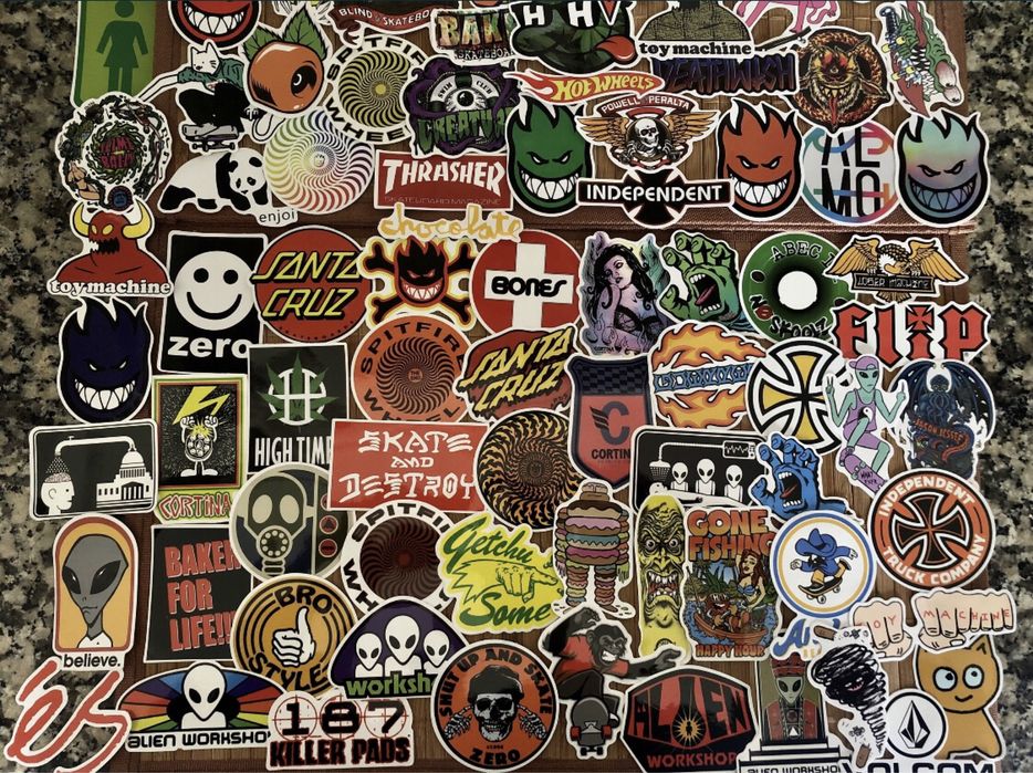 100 Stickers / Autocolantes marcas skate, surf