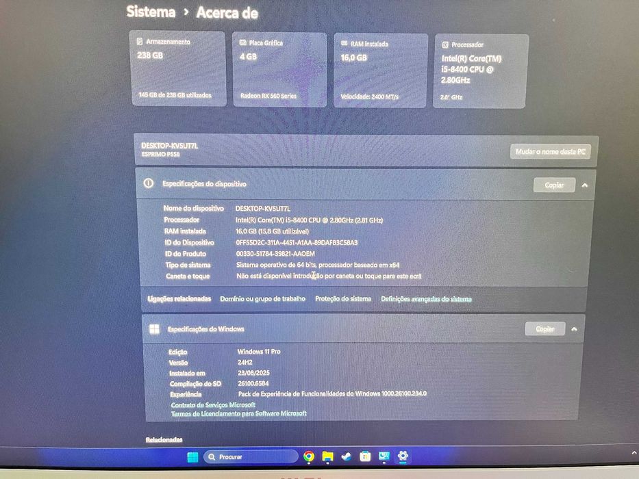 (Torre) PC Gaming i5-8400 RX 560 4GB 16GB RAM SSD 256 gb Windows 11