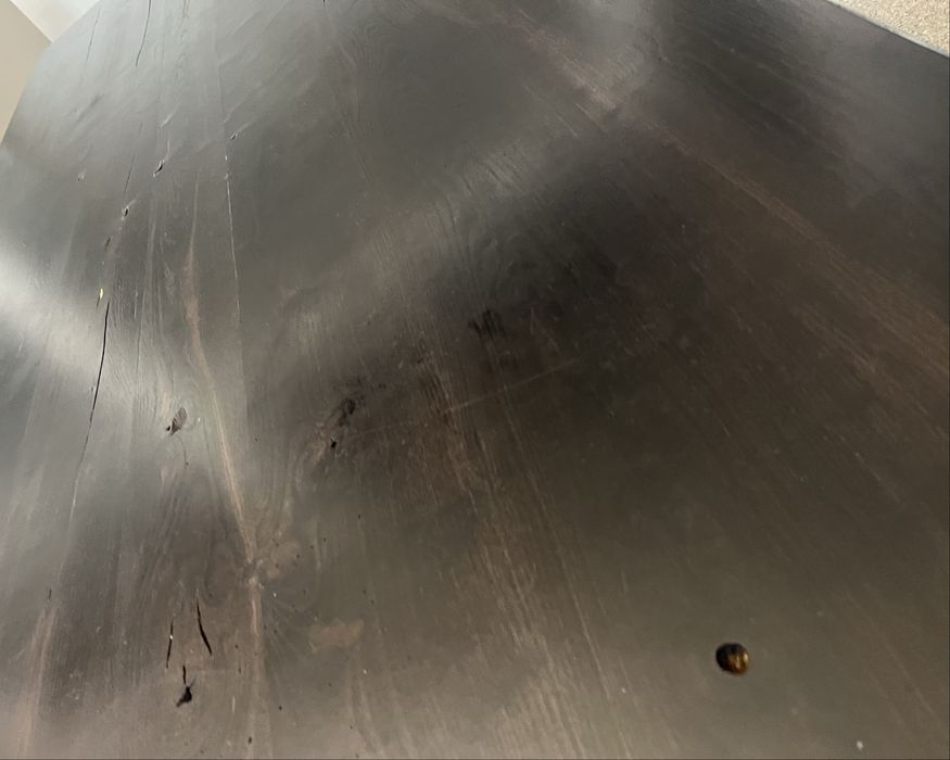 Duzy stol jesionowy, metal, czarny, ciemny braz