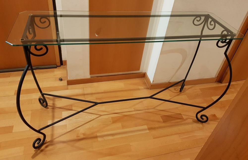 Consola/Aparador vidro e ferro fundido