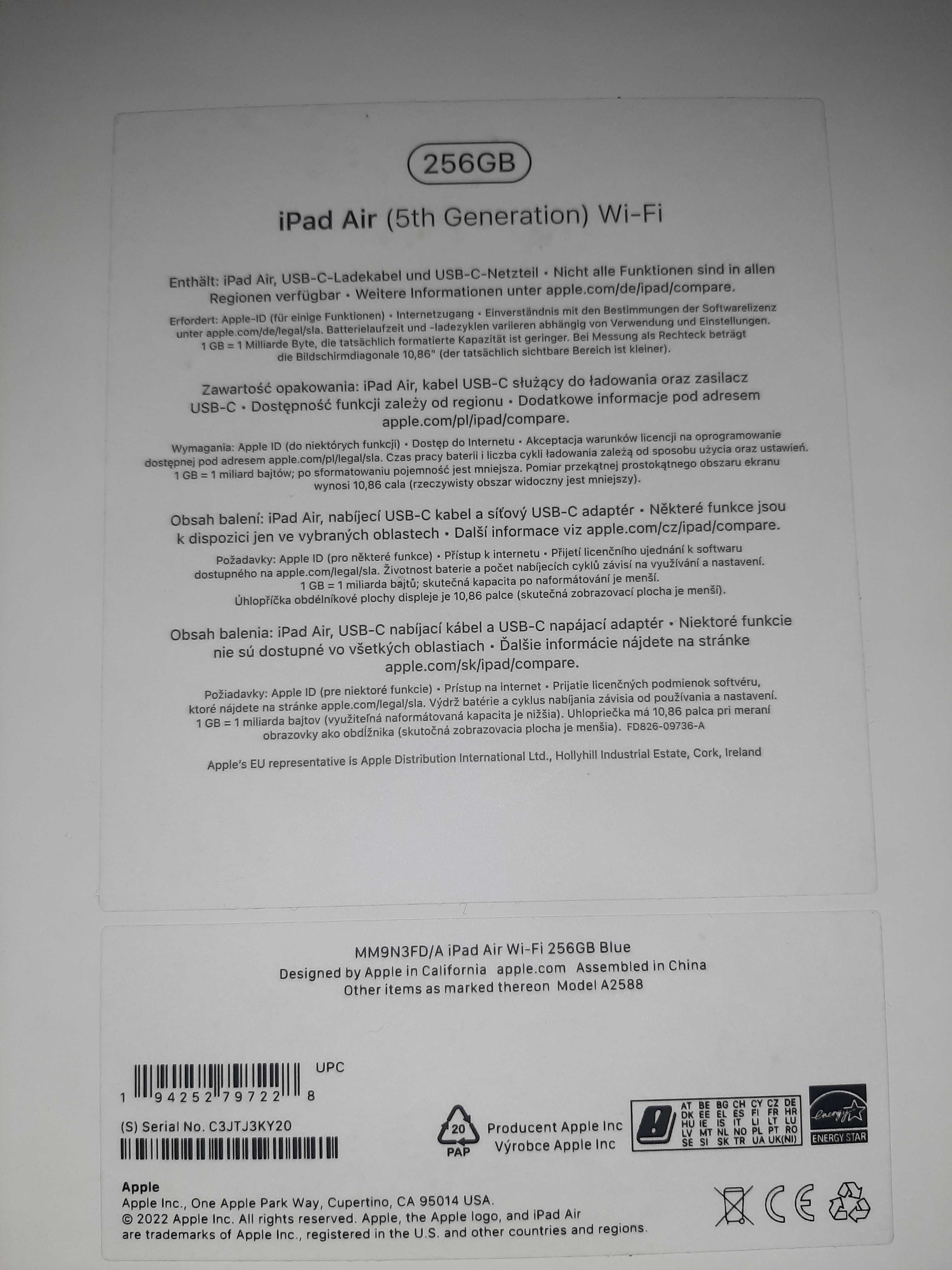 iPad Air (5th Generation) wi-fi 256GB