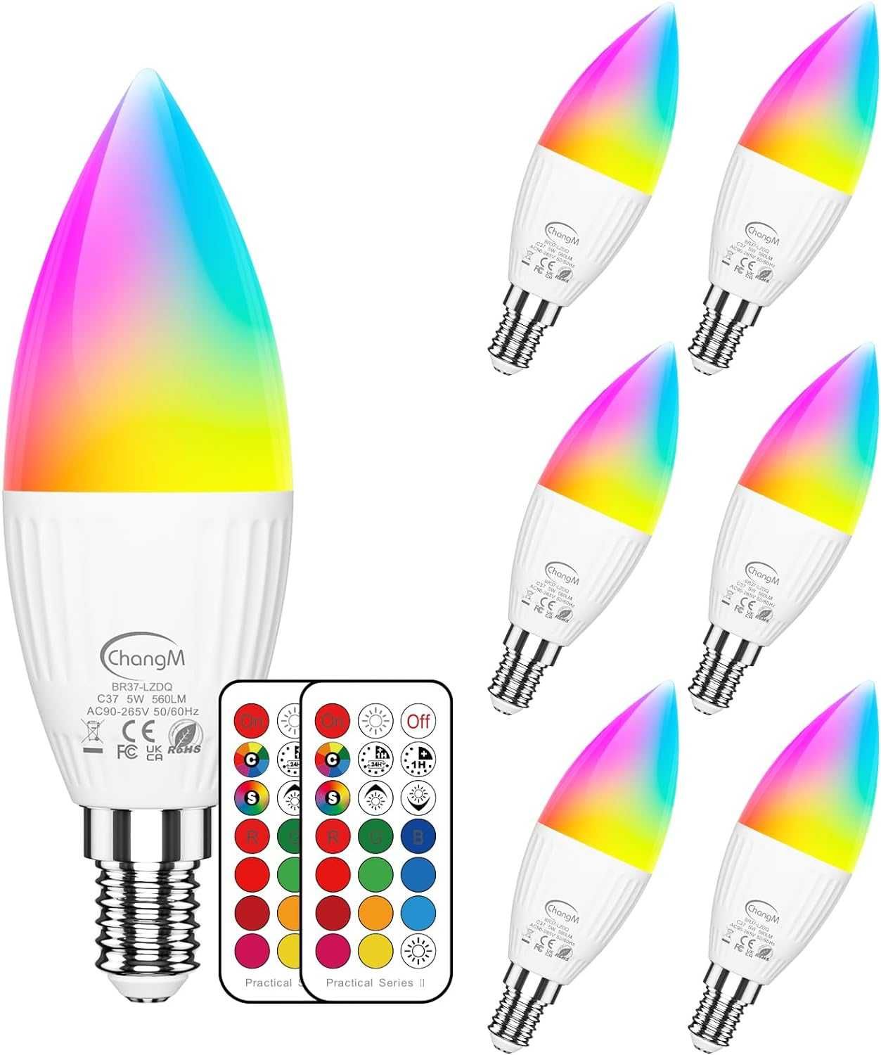 Żarówka zmieniająca kolor 6szt, E14, 5W żarówki świecowe LED, RGB-377