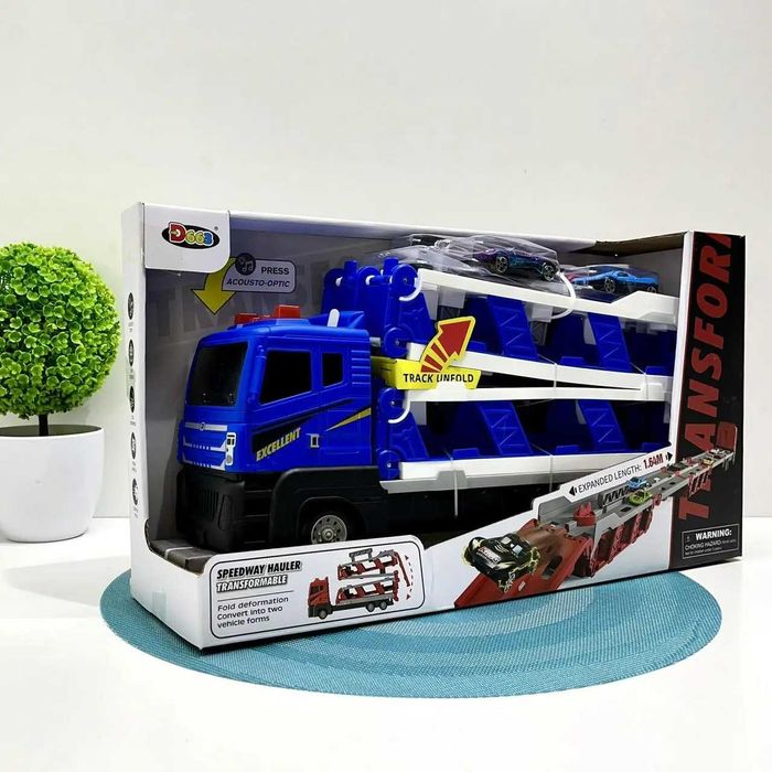 Автовоз інерційний з машинками світло та звук Синій (D663-T204B)