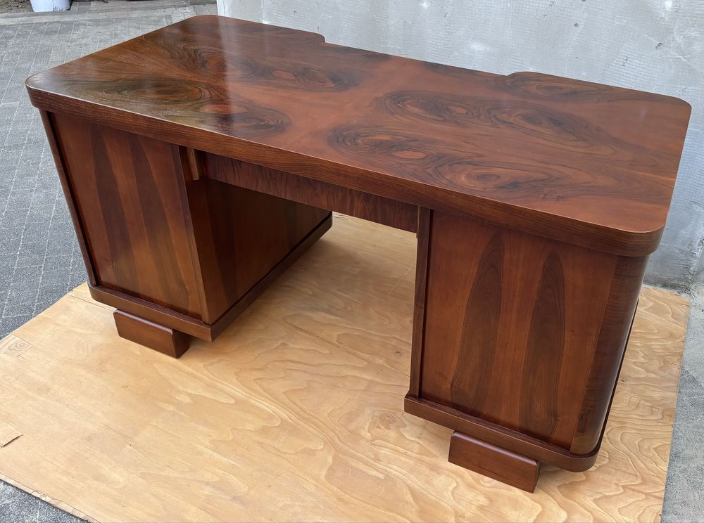 Biurko Orzech 160 Art Deco Dwustronne Zgrabne Antyczne Po Renowacji