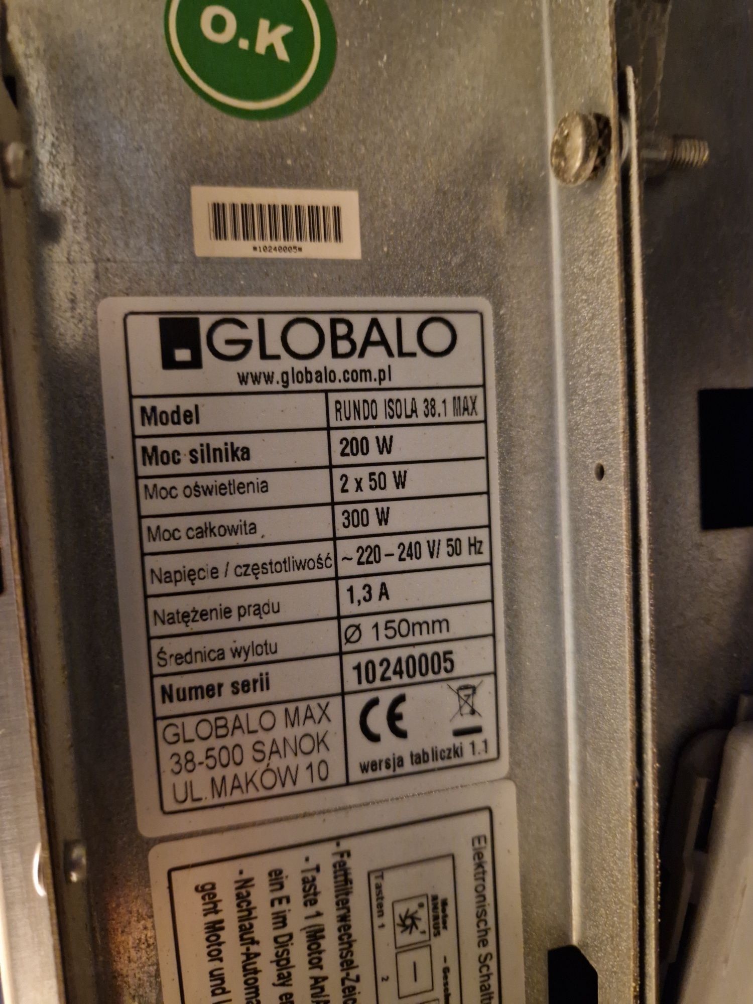 okap GLOBALO rundo isola 38.1 max wyspowy pochłaniacz