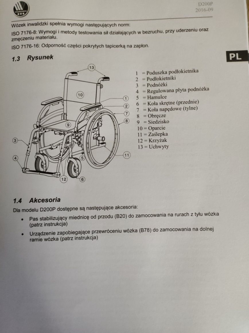 Nowy wózek inwalidzki ręczny Vermeiren D200P