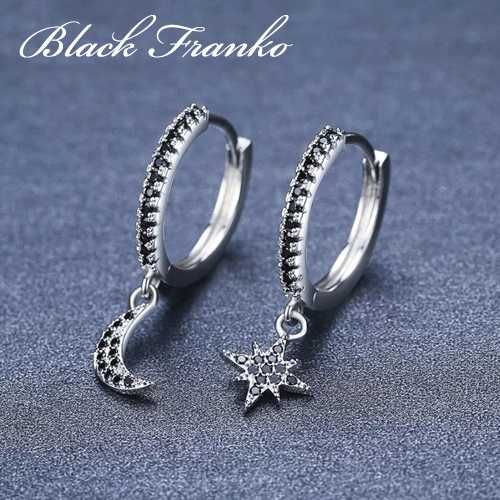 Kolczyki s19 Białe Złoto, Black Franko, czarny spinel