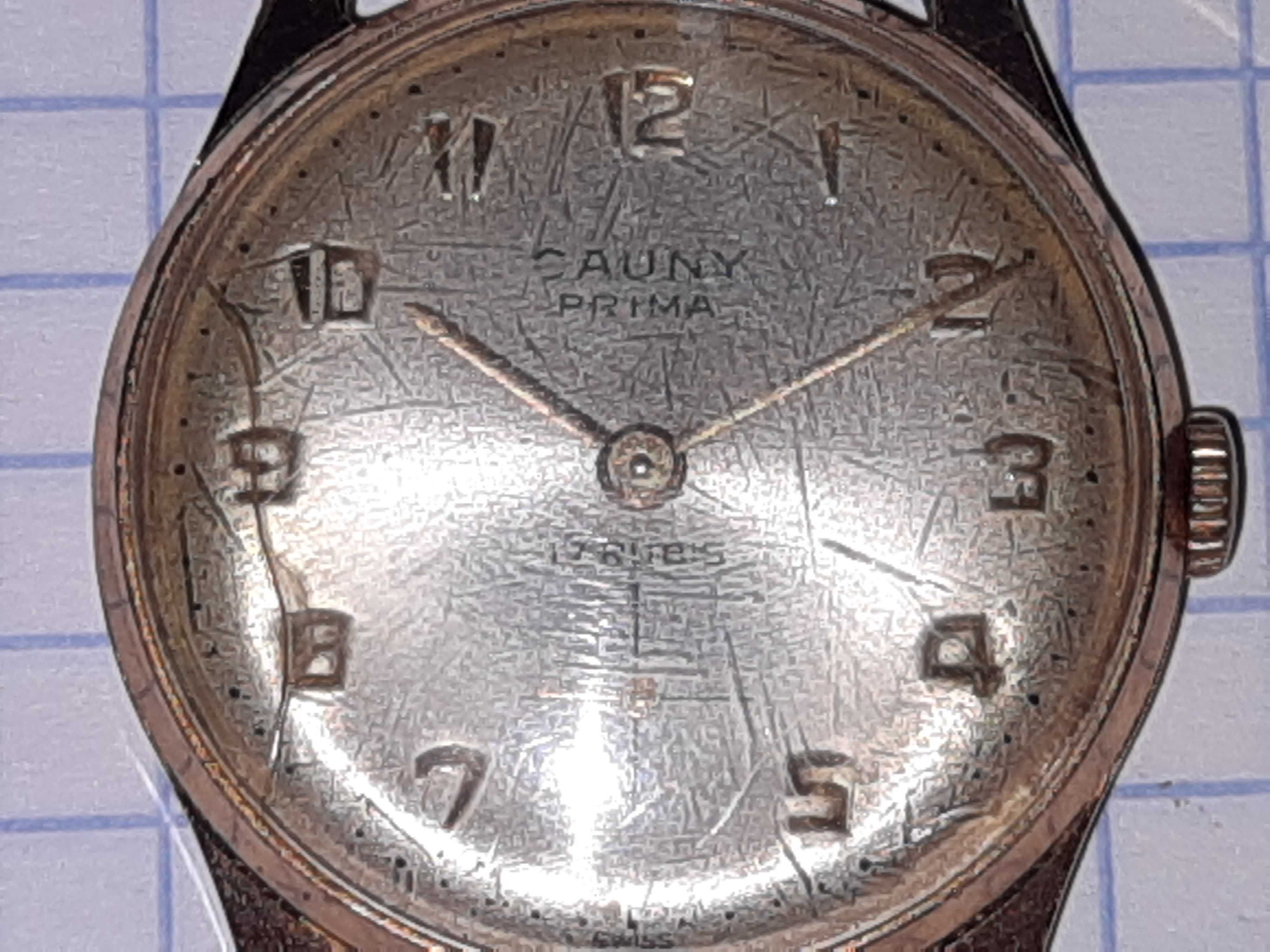 Швейцарские винтажные часы Cauny Prima в позолоте