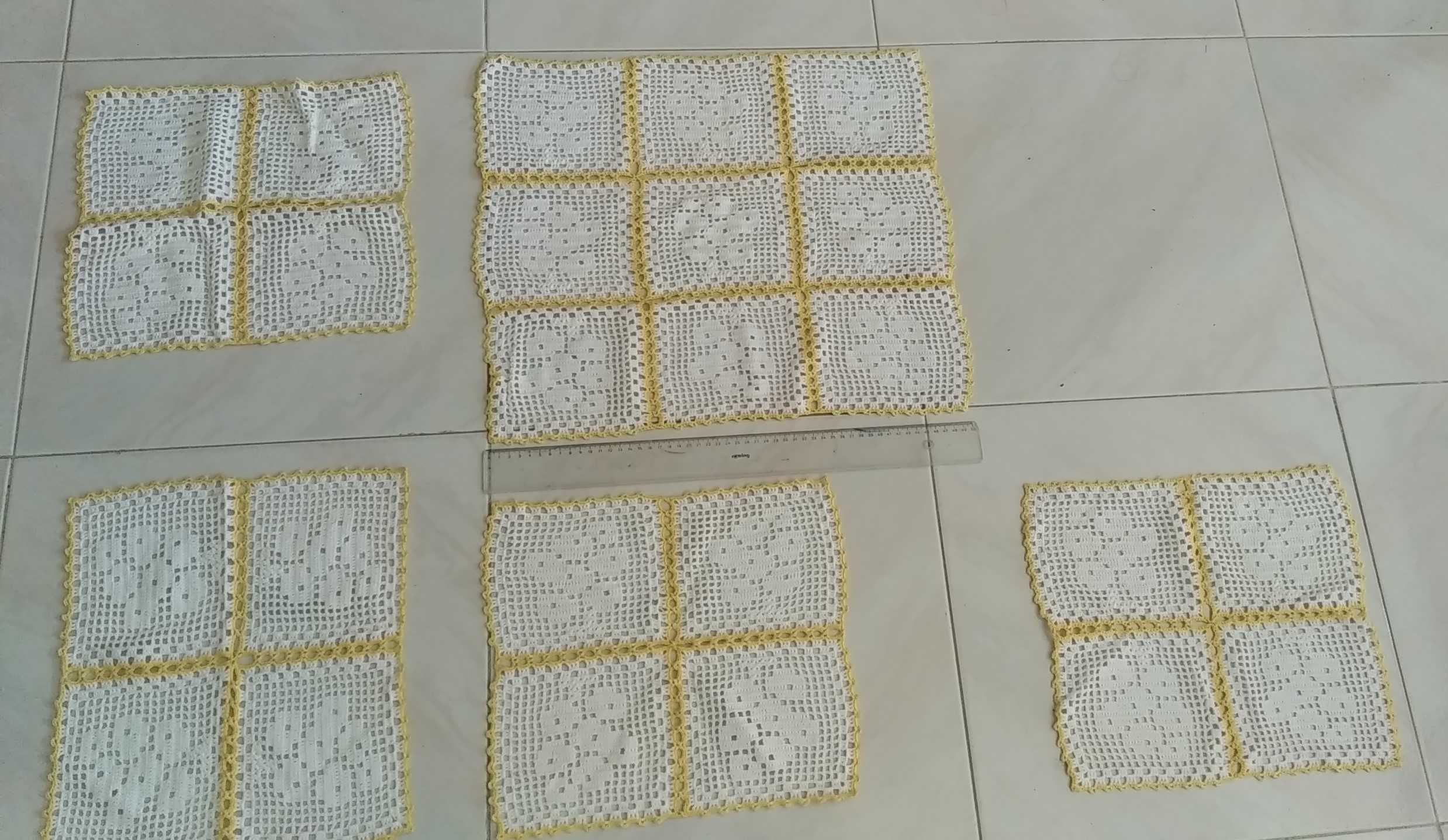 Bordados renda Naperons crochet Azul Amarelo branco almofadas decoraçã