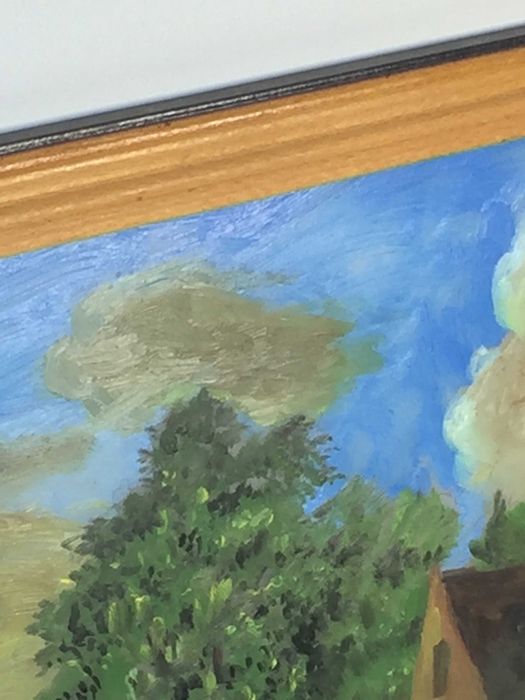 картина маслом на стекле "Дорога у дома" в рамке 33х24 редкая техника