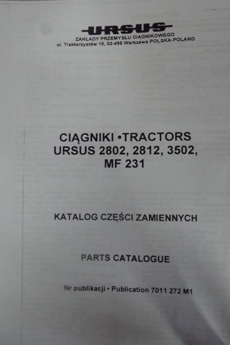 Katalog części zamiennych MF 231, URSUS 2802,2812,3502