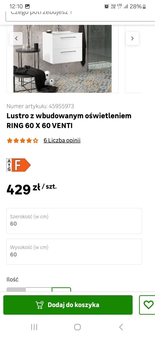 Sprzedam lustro z wbudowanym oświetleniem RING 60 X 60 VENTI