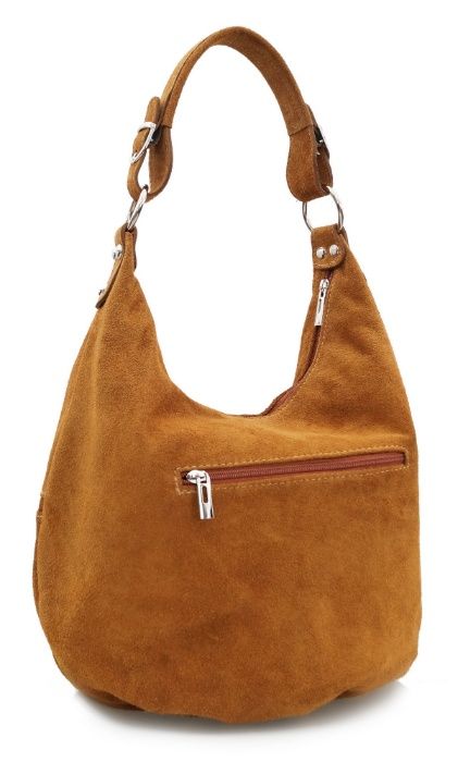 TOREBKA damska zamszowa worek z suwakami V318 camel