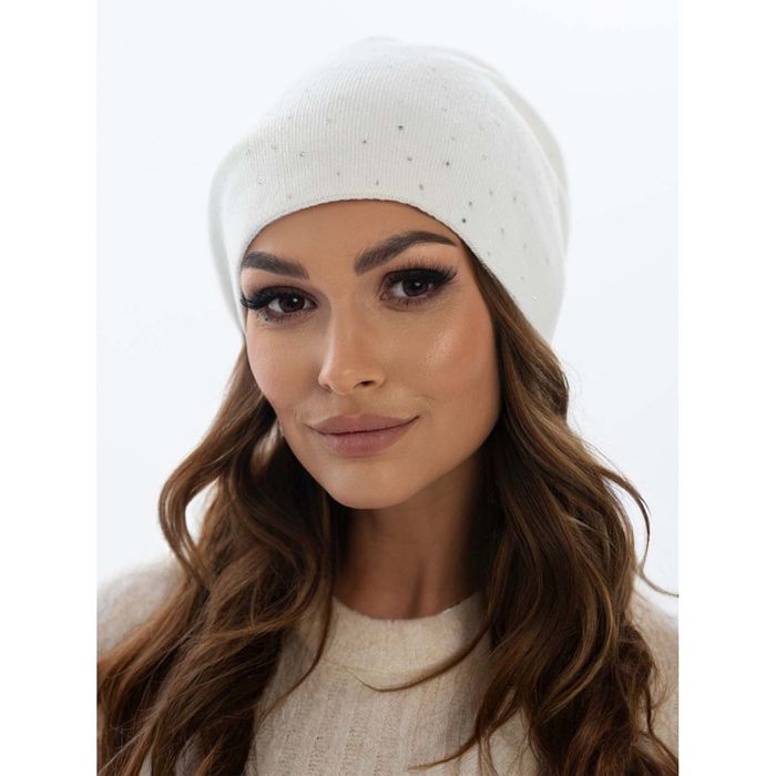 biała czapka damska z kryształkami na zimę - peterson