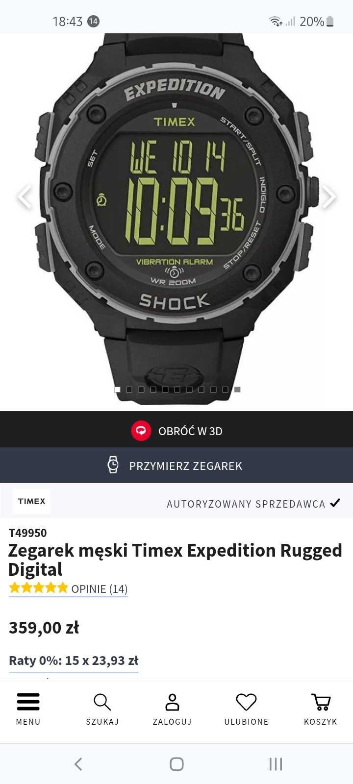 Zegarek Timex® Expedition Digital Alarm Wibracyjny INDIGLO Hydro