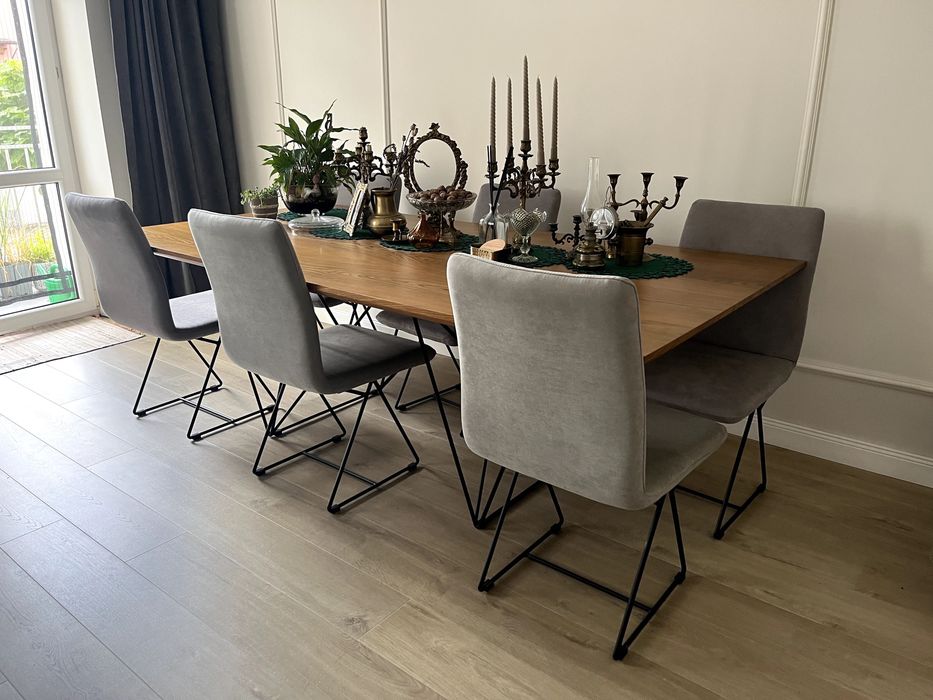 Stół Loftowy z Drewnianym Blatem + 6 Krzeseł - Vinotti Furniture