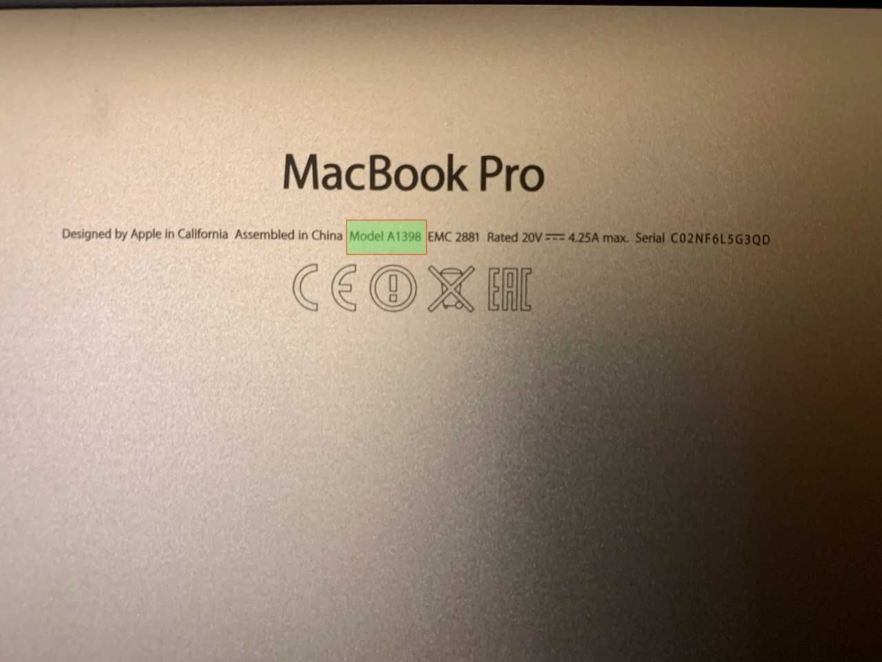 MacBook Pro A1398 [Retina 15,4" /  i7 2,5 GHz/ 512 GB SDD/ 16 GB RAM]