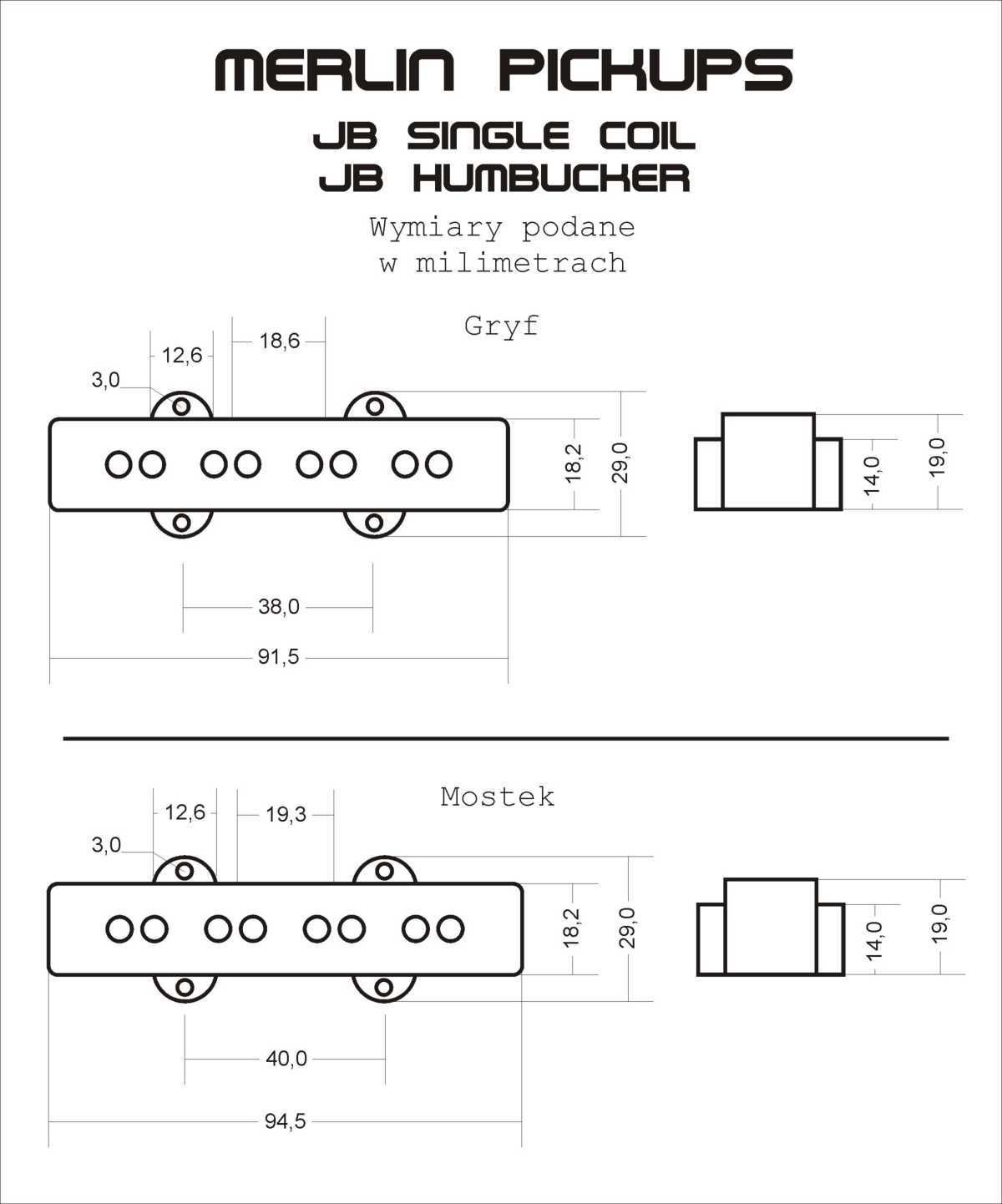 Merlin JB Single Coil przetwornik do gitary basowej Merlin Pickups