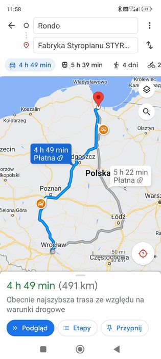 Przejazd Wrocław - Gdańsk transport