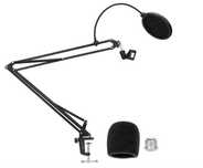 Suporte de microfone com braço e filtro pop, preto, c/ NOVO