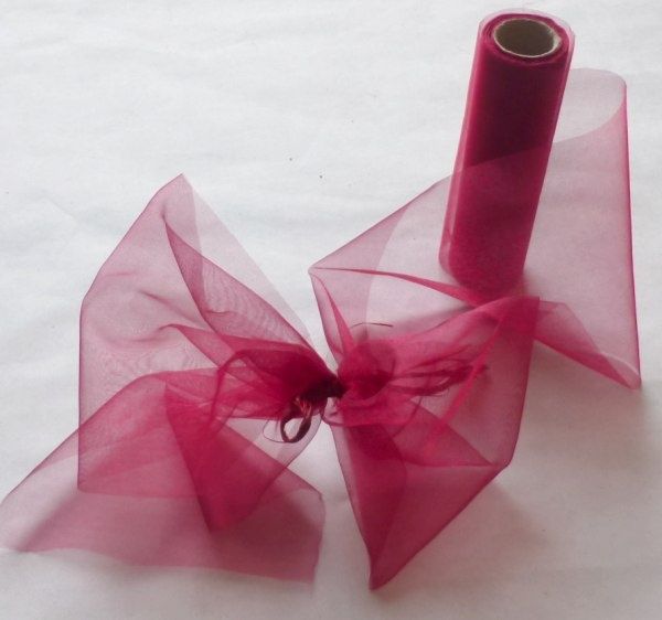 Organza bordowa wino organtyna ślub krzesła kokardy woal szyfon 16cm