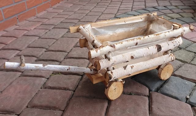 Donica brzozowa doniczka osłonka drewniana rustykalna naturalna wóz