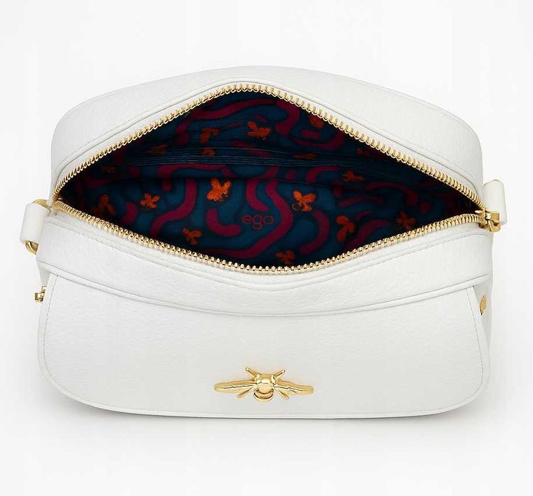 EGO Polska Torebka Damska Listonoszka Skóra Eko Dwa Paski Logo Biała