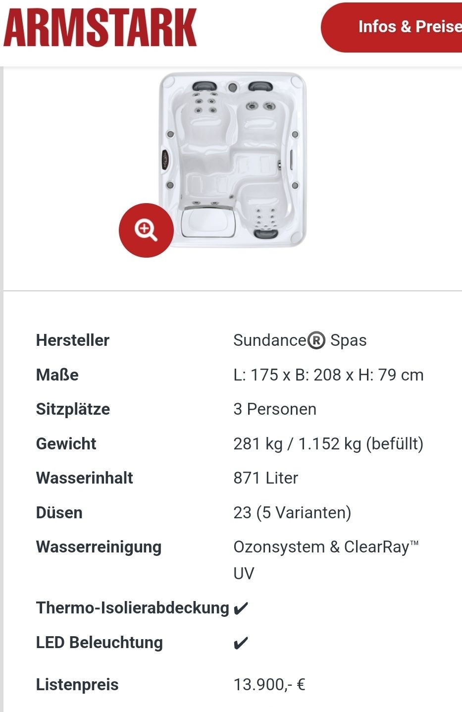 Jacuzzi ogrodowe na zewnątrz Marki Armstark 11800€