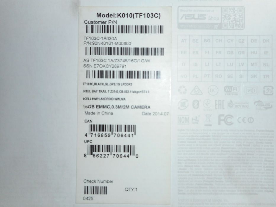 Tablet Asus Model K010 (TF103C) Transformer Pad