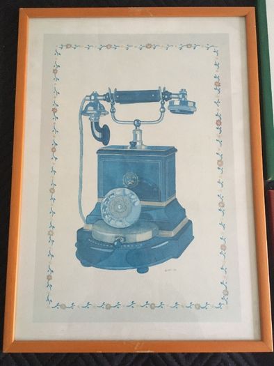 4 Quadros/Gravuras/Ilustrações telefones antigos - Vintage