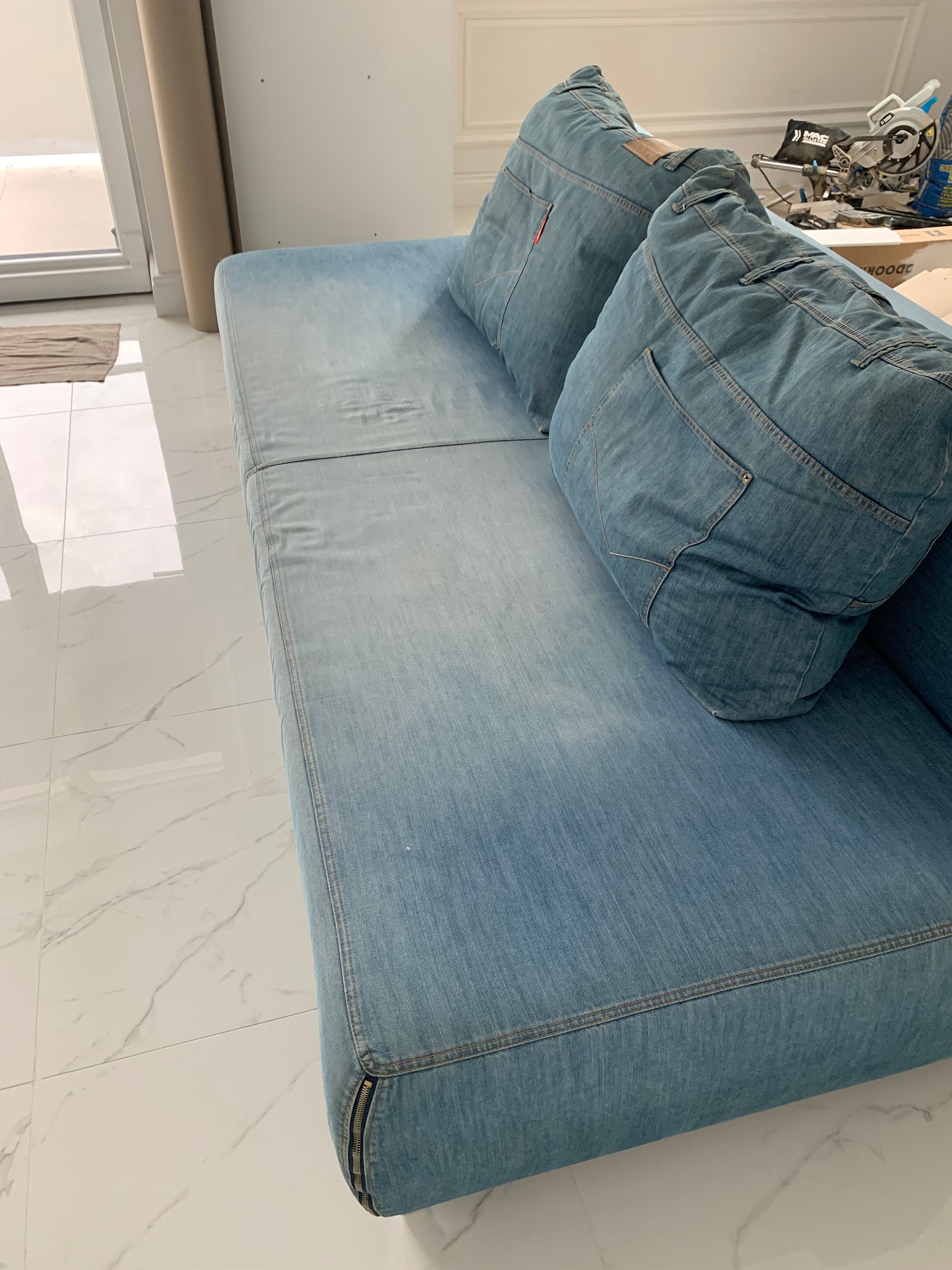 Sprzedam sofę denim prawdziwy przetarty jeans funkcja spania